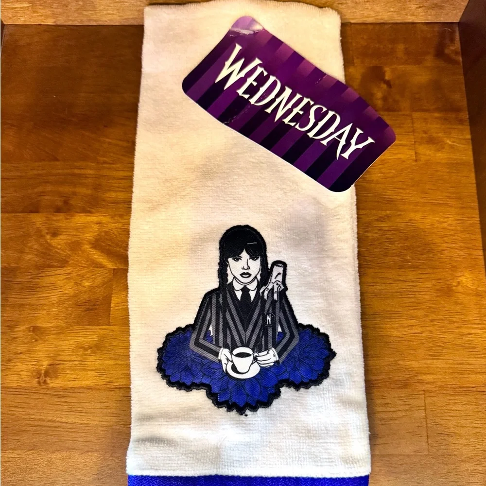 Wednesday Addams Family Hand Towel 🖤 Halloween Gothic White Purple Black BNWT